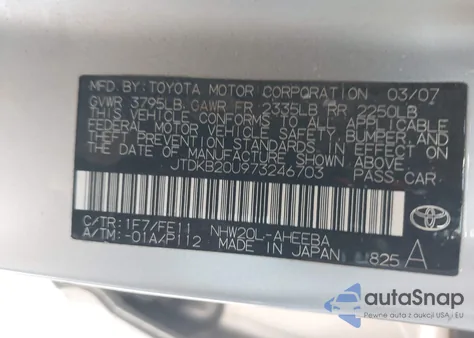 2007 Toyota Prius z USA, uszkodzony, nr VIN JTDKB20U973246703